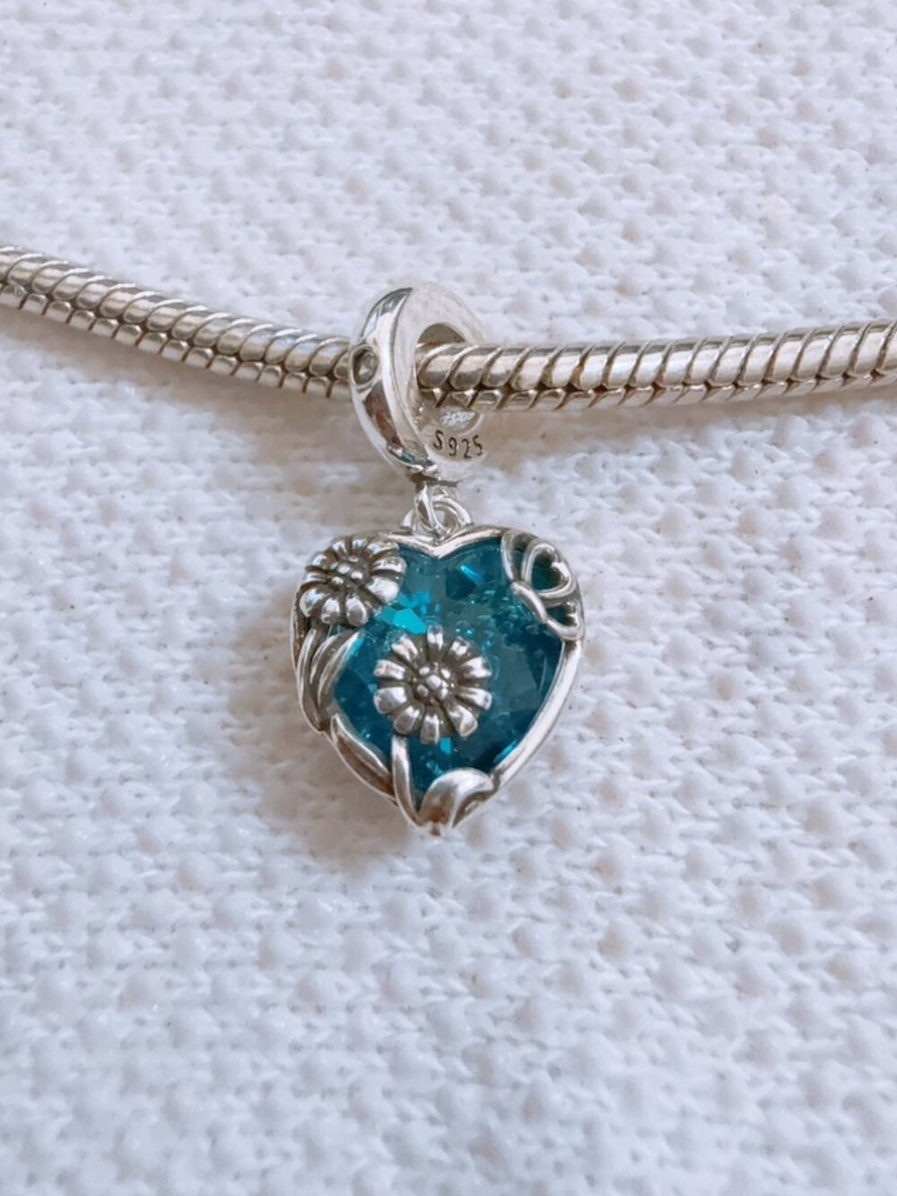 Blue Crystal Heart Dangle Charm For Pandora Bracelet Necklace